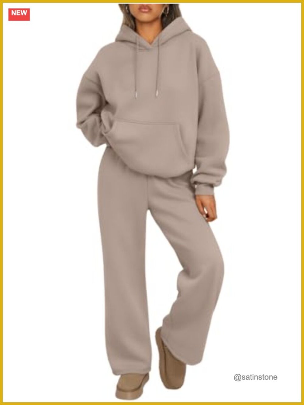 Womens 2 Piece Sweatsuit Set Cotton Fleece Oversized Hoodie Wide Leg Pants